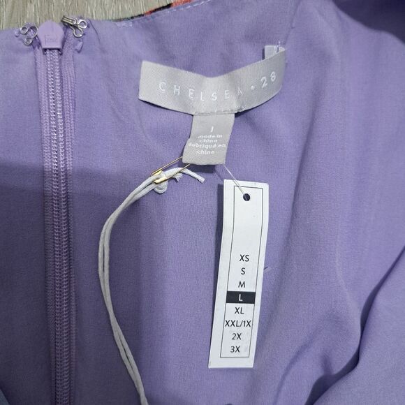 Chelsea 28 Floral Print Boho Chic Faux Wrap V Neck Multi Purple Dress Large NWT - Picture 6 of 16